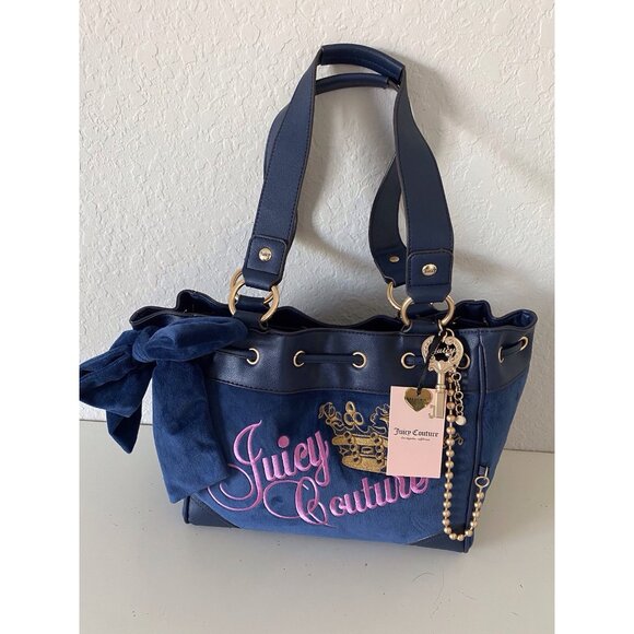 Juicy Couture The Key to Juicy Large Tote Handbag Regal Blue With Charm NEW - Picture 2 of 16